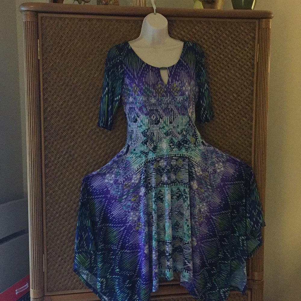 Shades of blue/yellow low waist dress